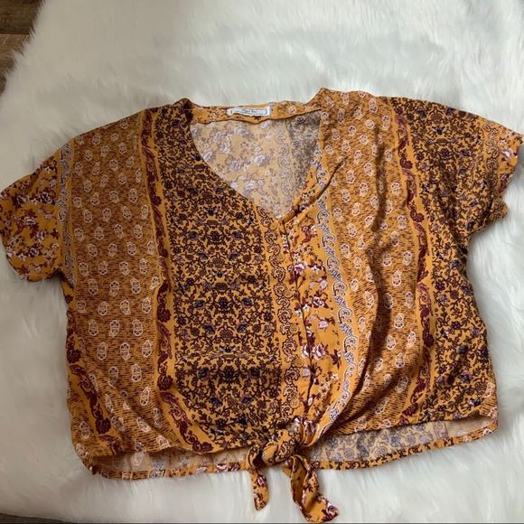 Hippie Rose Mustard Top tie front blouse - Picture 2 of 3